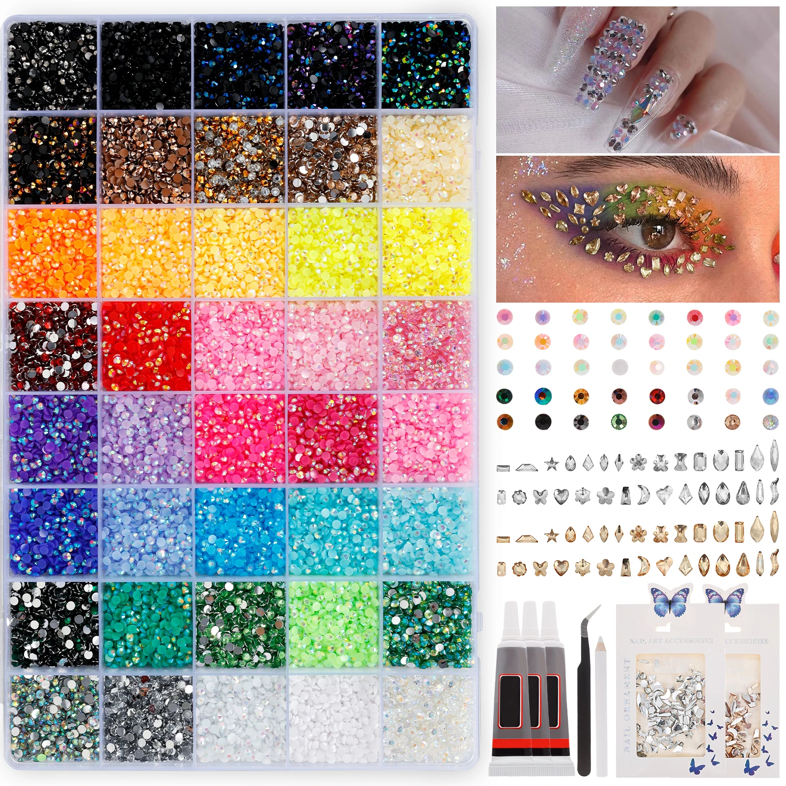 40 Colors Resin Jelly Rhinestones Set 3mm Multi Color Flatback Rhinestones with Tweezers and Pickup Pen for Crafting Nail Art