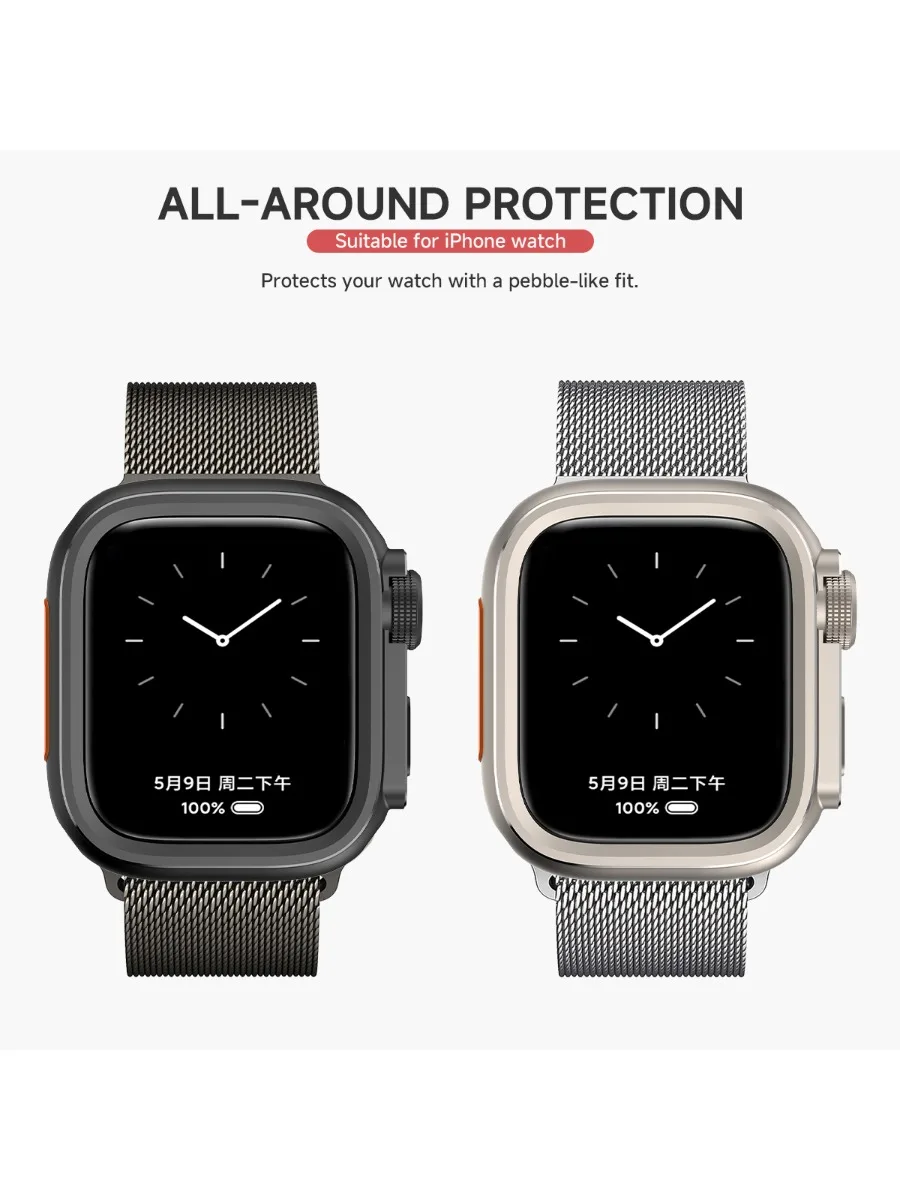 Metalowa obudowa ochronna do Apple Watch 10 11 46mm, ramka ochronna do iWatch Series 9 8 7 6 5 SE, zmiana na Ultra 3 49mm, tytanowa — zdjęcie produktu 7