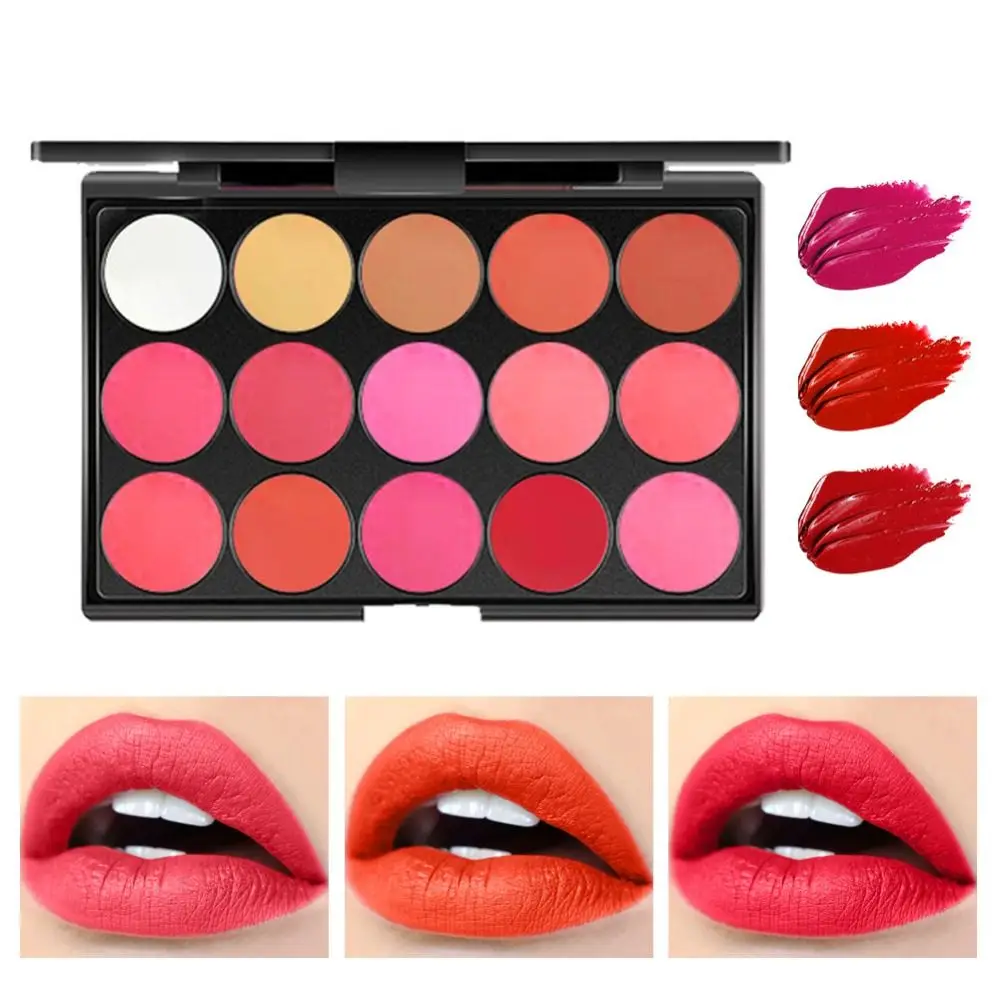 Beauty Non-Sticky Cup Matte Lipstick Palette Long Lasting Moisturizing 15 Color Lip Gloss Palette Waterproof Red Female