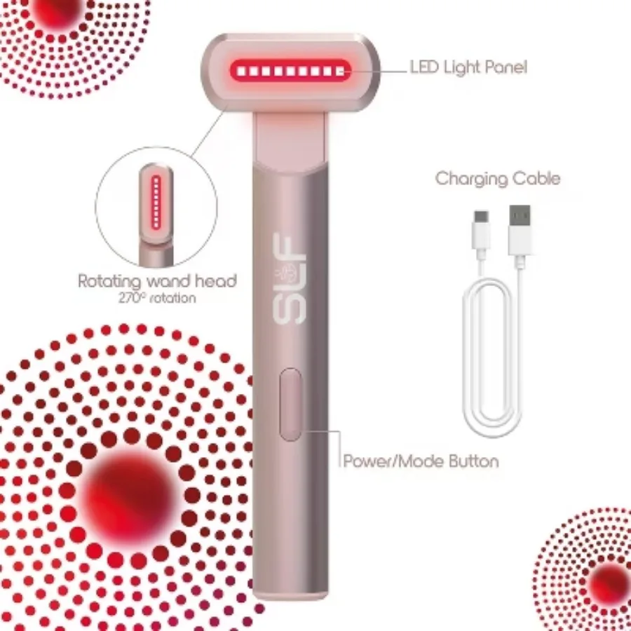 Face and Neck Light Stick - Red and blue LED light therapy combined with vibration, heat and microcurrent stimulation