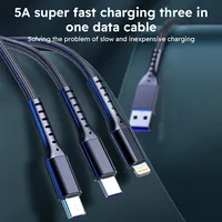 66W 5A 3 In 1 USB cable 1.2m Nylon Type C Usb Micro For Iphone Samsung Huawei Xiaomi Multi Port Multiple Charging Wire