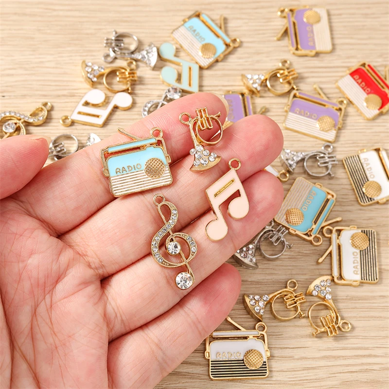 10pcs Cute Enamel Music Series Radio Musical Note Charms Pendants for Jewelry Making DIY Earring Necklaces Bracelets Accessories