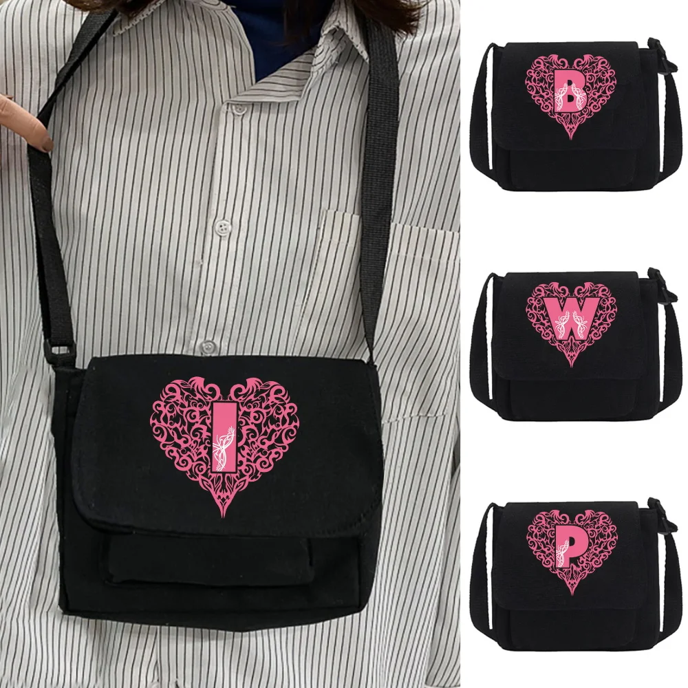 

Canvas Crossbody Bags Men/Women Youth Casual Edition Set Large Capacity Shoulder Bag Love Letter Printing Pattern Crossbody Bag