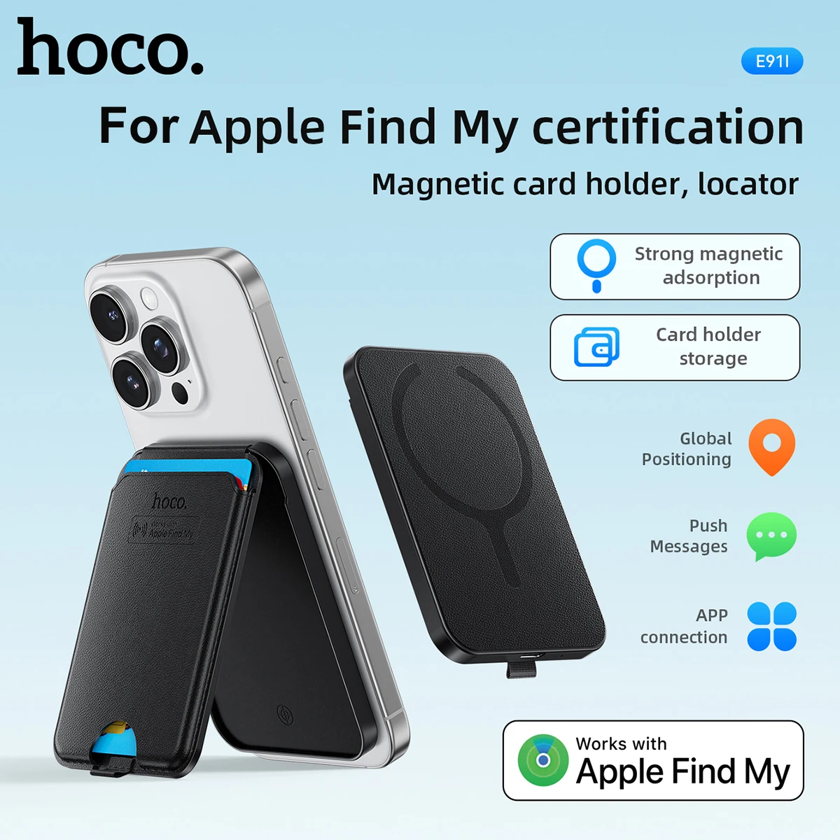 HOCO Anti-lost Tag Device with Magnetic Card Holder Design For Bussiness Style GPS Tracker Support For Find My Work Rechargeable
