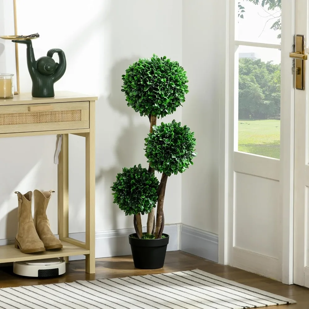 

3ft/35.5" Artificial 3 Ball Boxwood Topiary Tree with Pot, Indoor Outdoor Fake Plant for Home Office, Living Room Decor