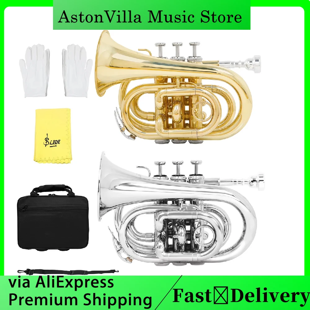 

SLADE Мини-труба Bb Тюнинг из латуни Body Pro Комплект Карманная труба с мундштуком + чехол Готов на сцене