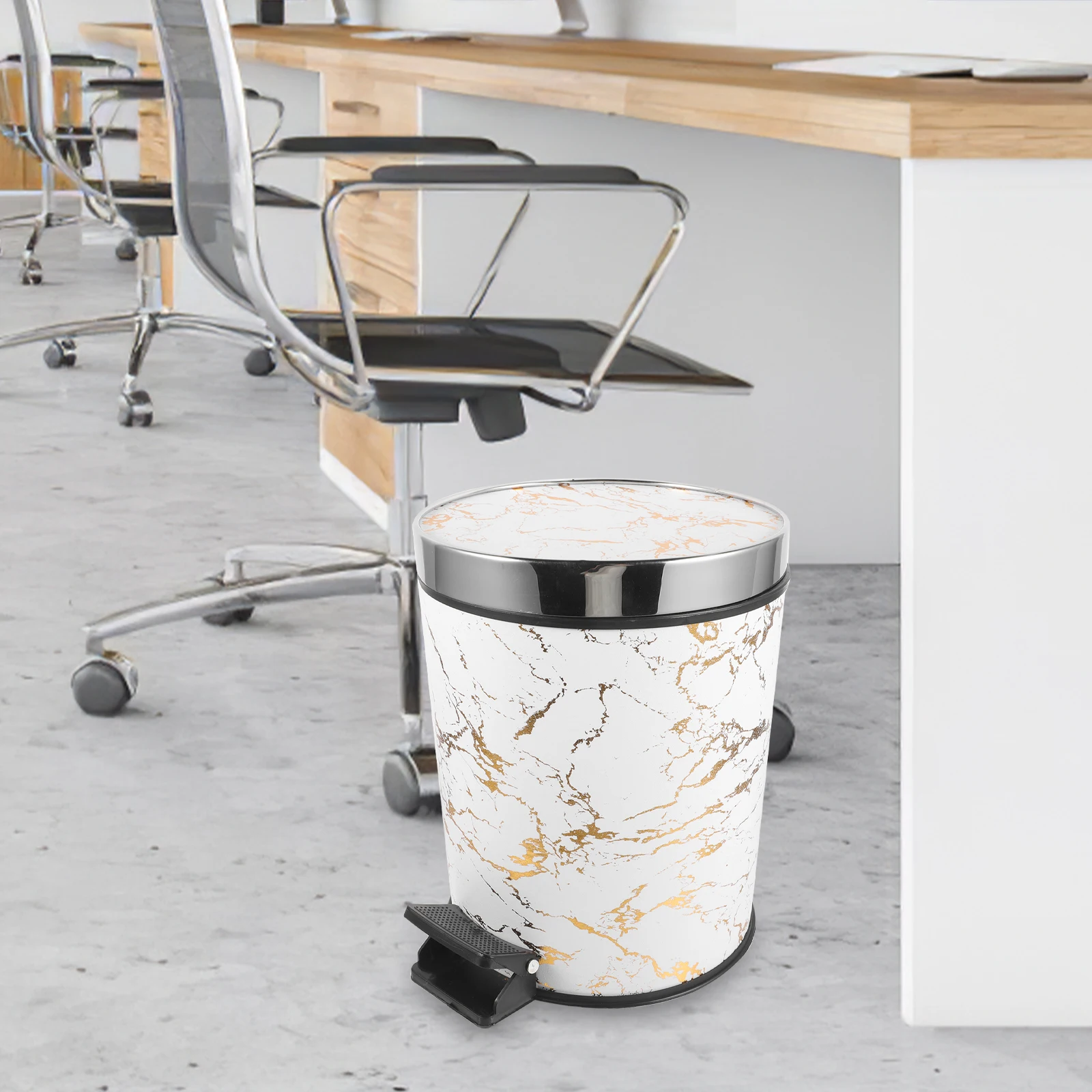 

Pedal Trash 8L Household Garbage Container White Gold Large Plastic Waste Container for Kitchen Bathroom Office Home Slim
