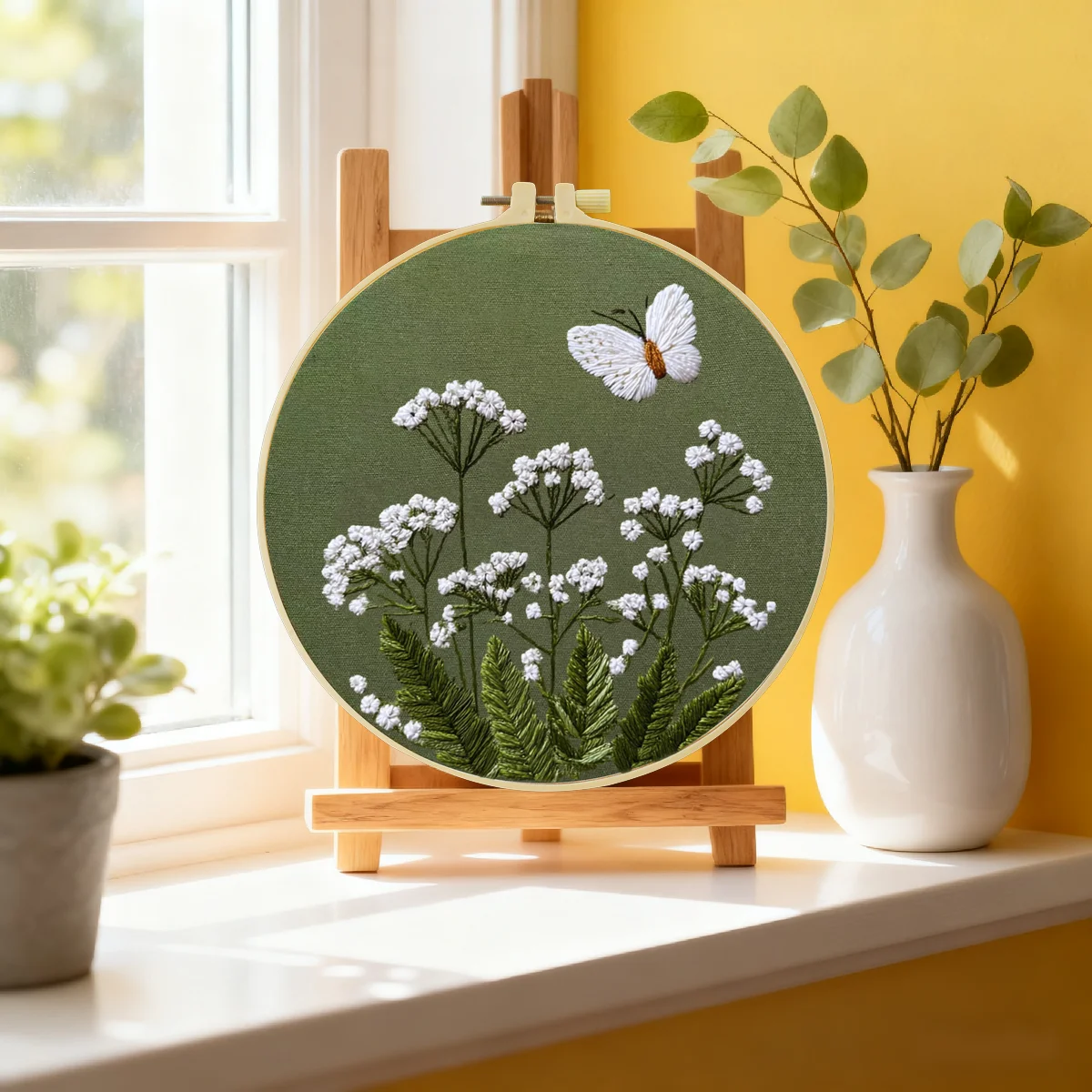 1 Stück 20X20CM/15X15CM 7,87/6,3 Zoll Blumen-Stickerei-Starter-Kit DIY-Kit DIY-Stickerei-Set Handarbeiten Malerei Heimdekoration – Detail 3