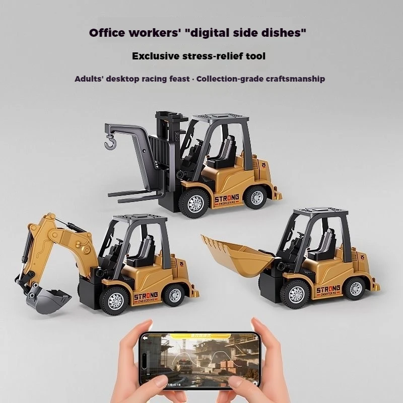 Miniexcavadora de escritorio, camión volquete, carretilla elevadora, aplicación móvil Bluetooth para controlar a los niños, coche de Control remoto, juguete de descompresión