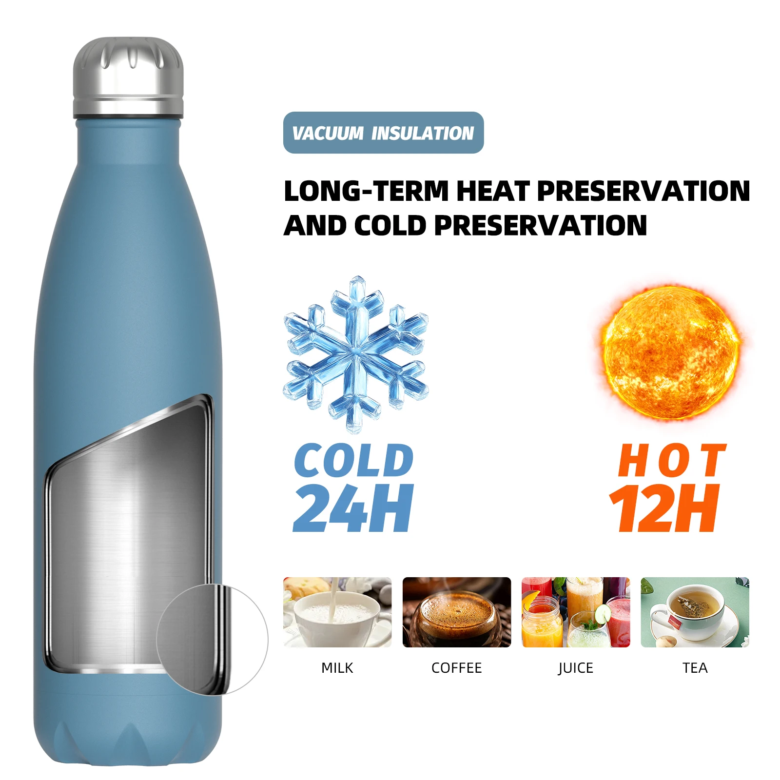 قارورة مفرغة من الفولاذ المقاوم للصدأ سعة 500 مل من WATERSY، كوب ترمس معزول للقهوة والماء، زجاجة حرارية مزدوجة الجدار للرياضة #5