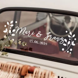 Custom Wedding Bride and Groom Name and Date Just Married Car Sticker Vinyl Wedding Party Window Decor Decals Personalized Q070