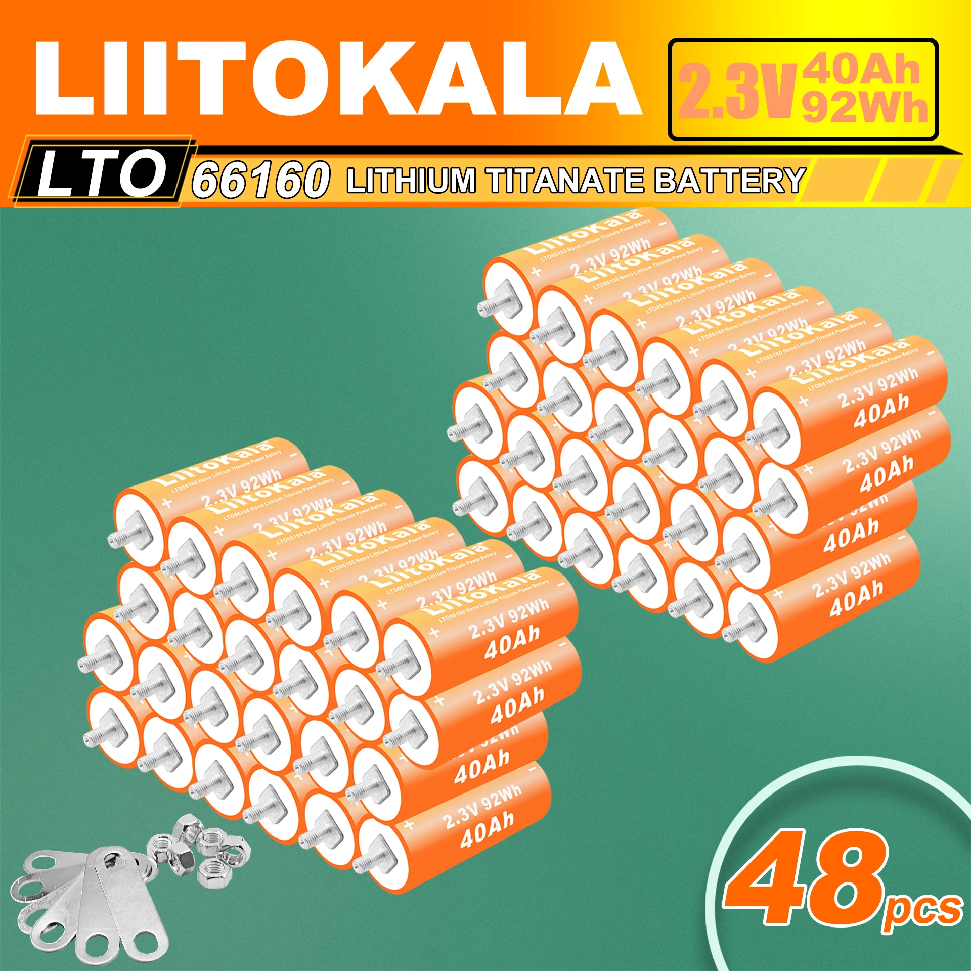 

48 шт. LiitoKala LTO66160 2,3 В 40 Ач литий-титанатный аккумулятор 10C разряд DIY 12 В 24 В 36 В 48 В 40 Ач устойчивый к низким температурам