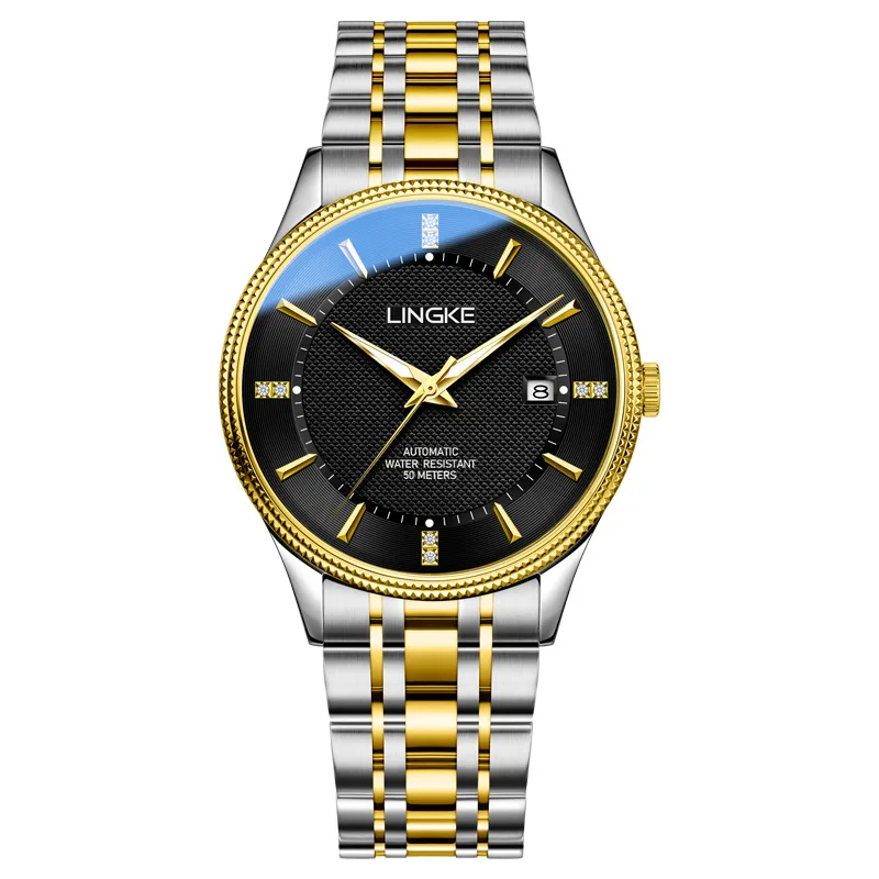 LINGKE montres pour hommes classiques en acier inoxydable mouvement automatique mécanique haut de gamme montre-bracelet calendrier montres Reloj Hombre