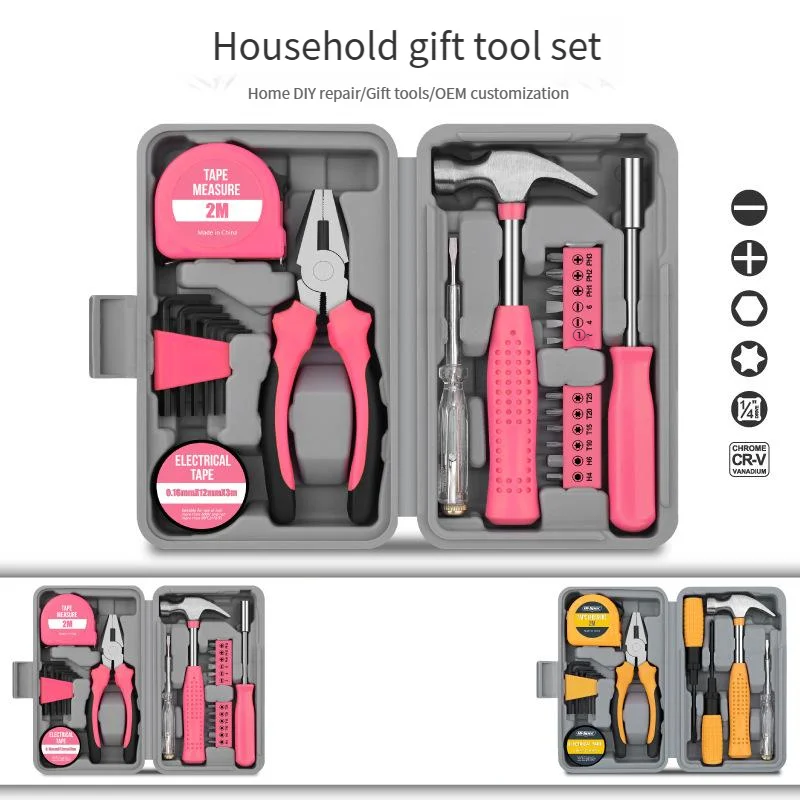 

24PCS Multi-Functional Home Toolbox Complete Hardware Tool Set with Tape Measure Manual Repair Tools Customizable Hardware Kit