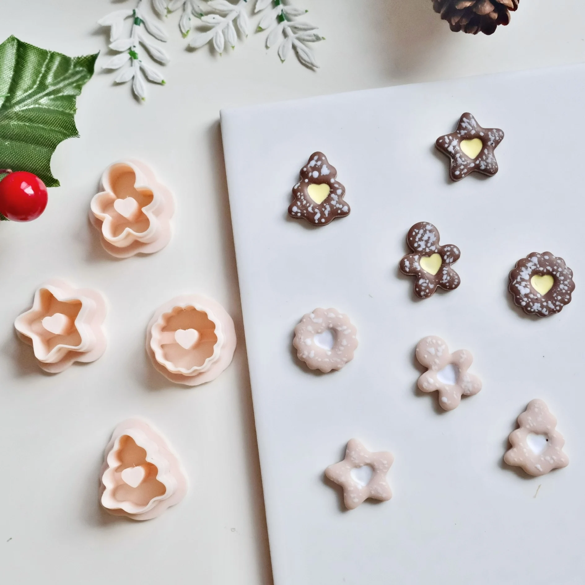 Christmas Hollow Gingerbread Man Tree Star Scalloped Circle with Heart Shape Clay Cutters for Pendant Earrings & Jewelry Making