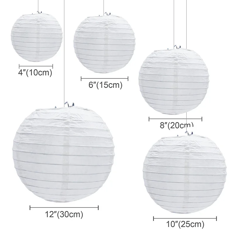 30pcs/lot 4\'\'-12\'\' White Chinese Paper Lanterns Ball Hanging Round Lantern Chinese Paper Ball Lampion For Party Holiday Decor