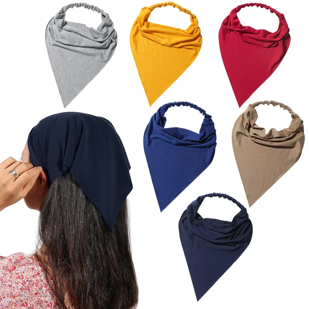 Woman Girls Solid Summer Head Scarf Chiffon Triangle Bandanas Women Elastic Hairband Hair Accessories Headwear Ornaments