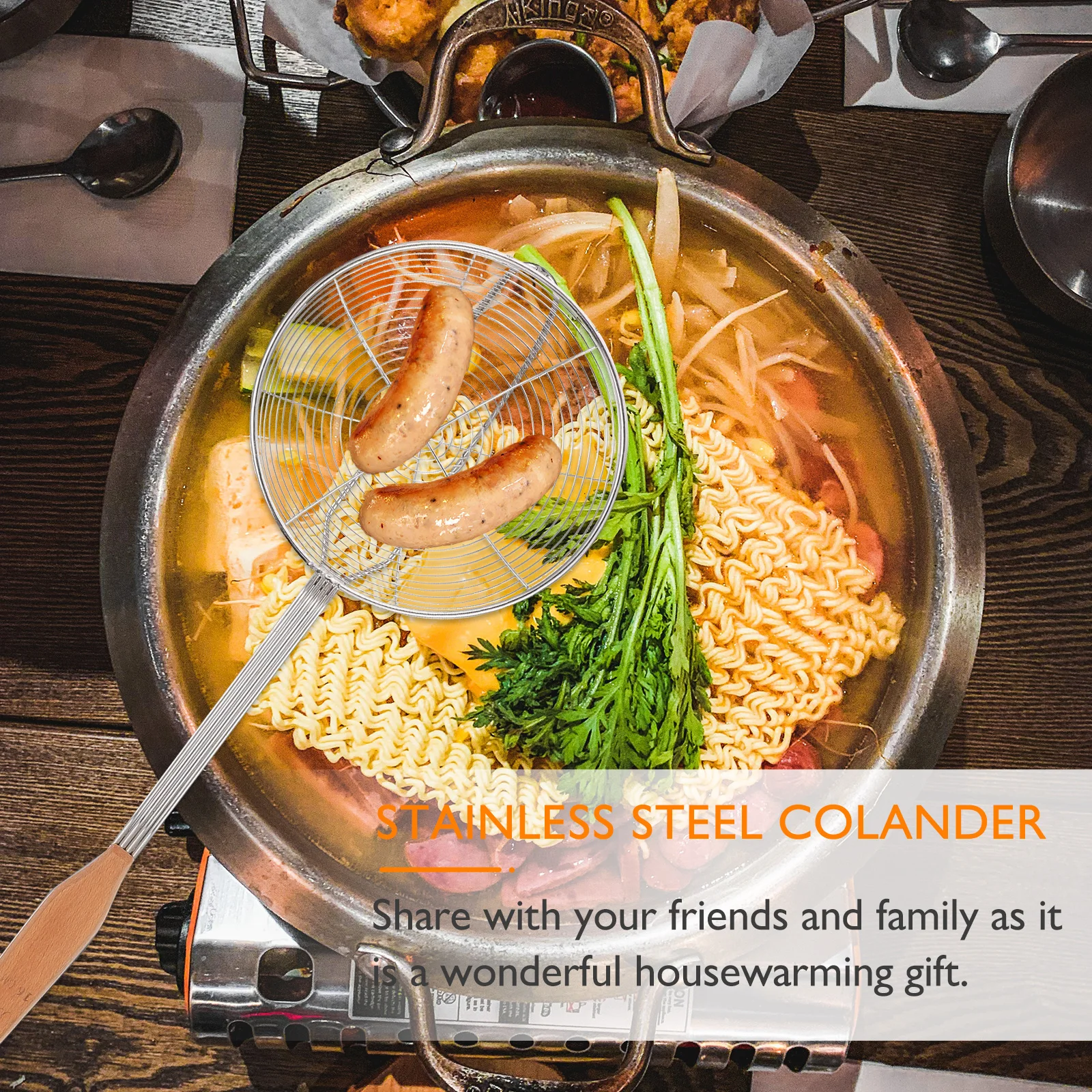 

1Pcs Wooden Handle Wire Mesh Skimmer Stainless Steel Frying Strainer Spoon for Kitchen Cooking Oil Separation Long Handle Heat