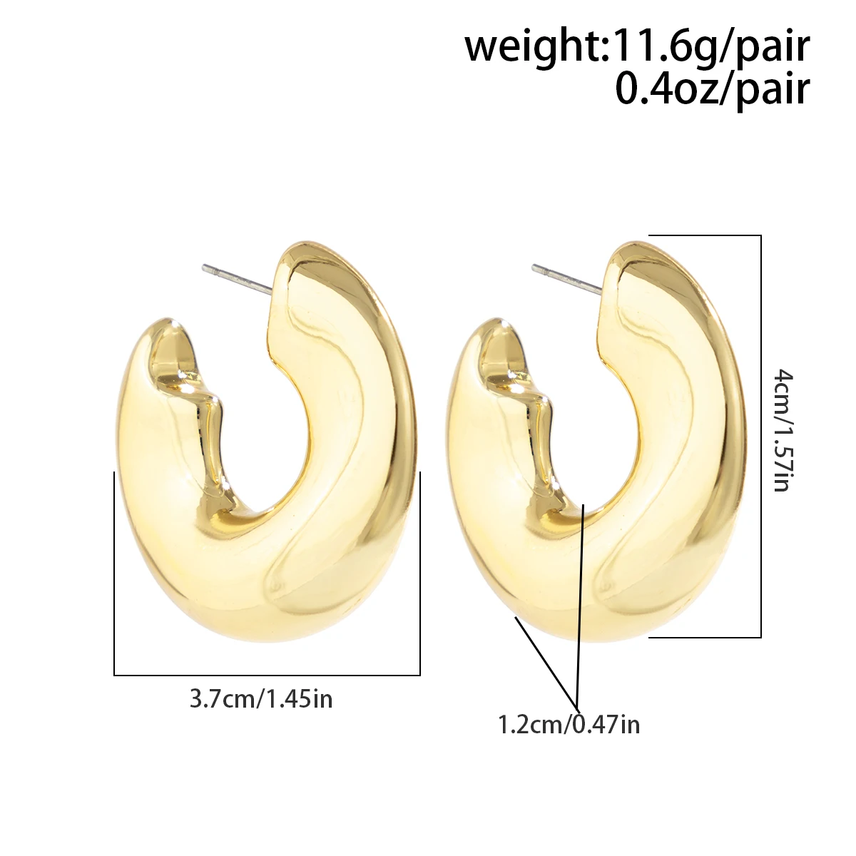 IngeSight.Z Vintage Metal Thick C-shaped Hoop Earrings for Women  Punk Gold Color Hip Hop Earrings Party Jewelry Gift