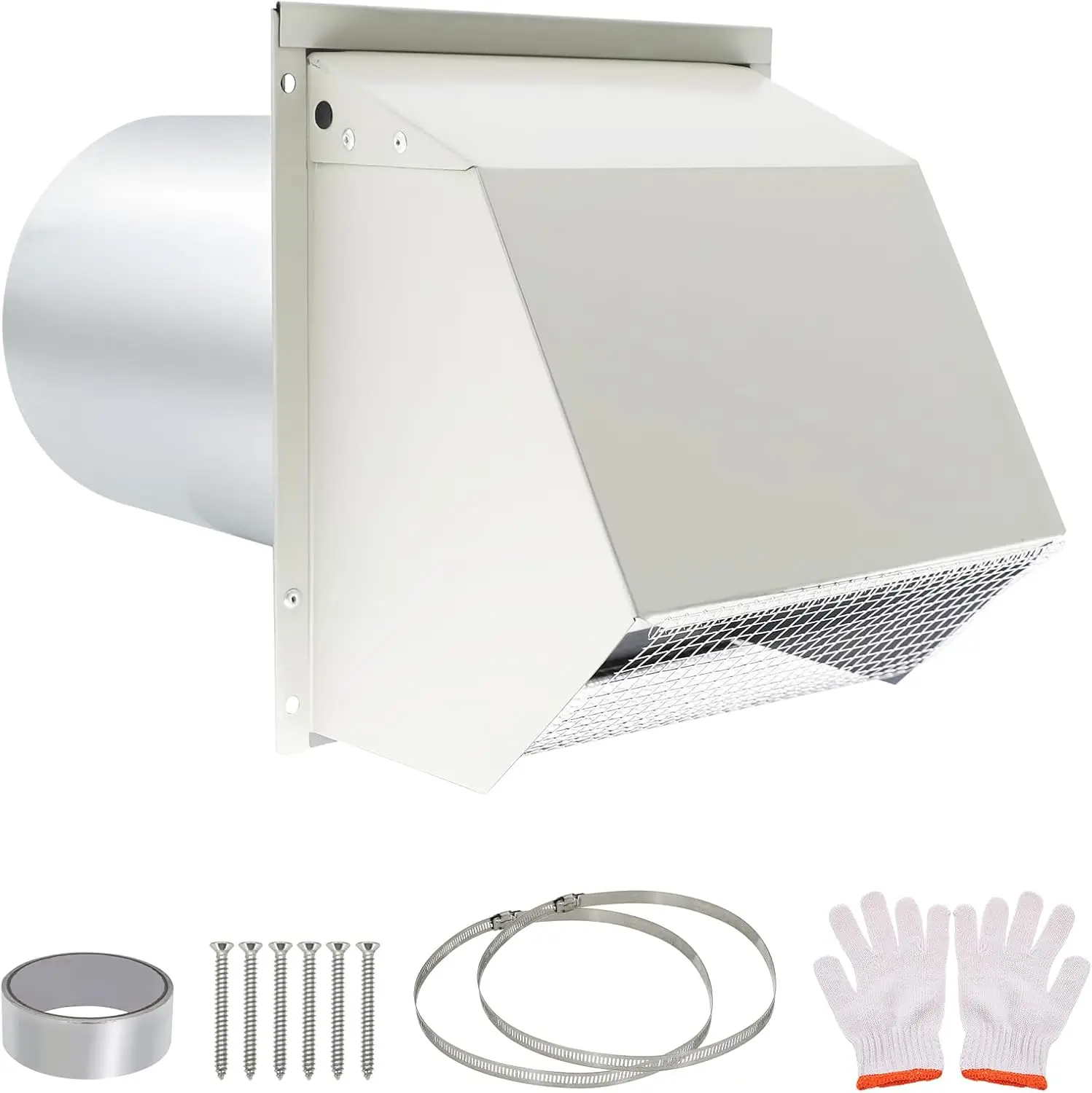 

Upgraded 6 Inch Hooded Wall Vent Cover with Screen & Damper for Kitchen Range, Dryer, HVAC Duct - Galvanized Steel White