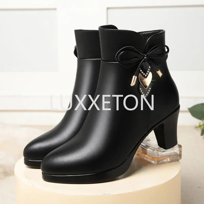 Mid-tube Boots Women\'s Winter Ankle Boots Female Students Thick-heeled New Mother Boots Round Toe Woman\'s Shoes Cotton Boots