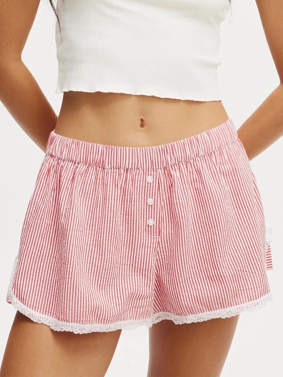 

Женские летние повседневные пижамные шорты свободного покроя на резинке с леопардовым/клетчатым принтом, шорты для отдыха, женские шорты для сна в стиле отдыха