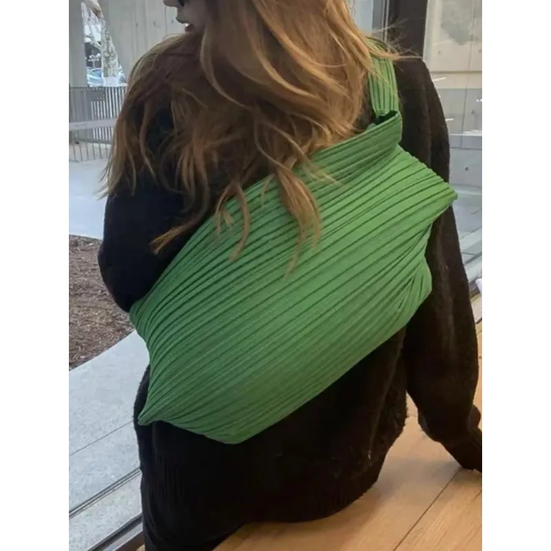 Miyake Fashion Folding Women\'s Crossbody Bag Solid Color Multi Functional Leisure Outdoor Vacation Bag Simple Backpack