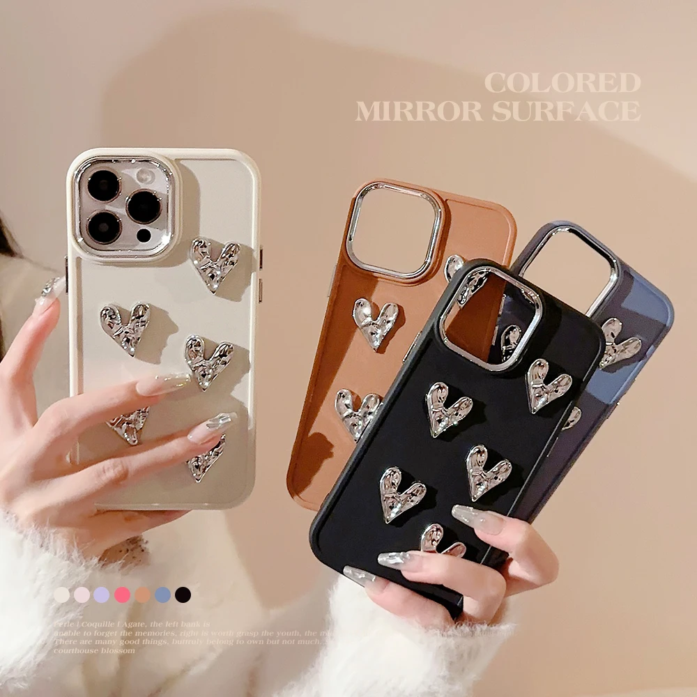 Luxury 3D Silver Love Heart Silicone Phone Case For iPhone 14 Pro Max Plus 11 12 13 Promax 12Pro XSMax XR Soft Cover Funda Women