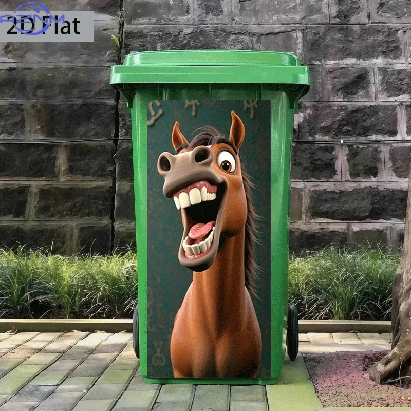 1pc of Trash Can Sticker with a Grinning Horse Design for Wall Decoration. Self-Adhesive Wallpaper Suitable for Kitchen Trash