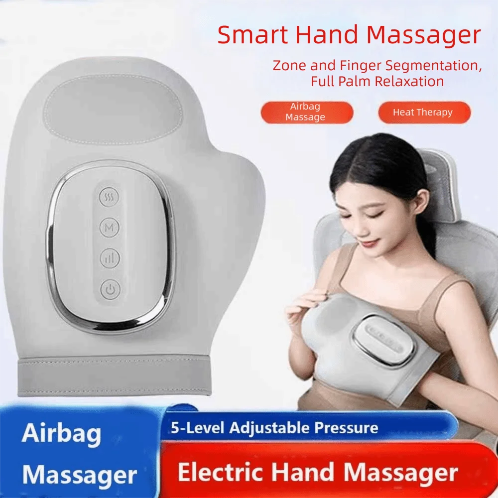 

Heat Compress Cordless Hand Massager 5-Level Adjustable Pressure Vibrating Function Electric Hand Massager Kneading Rollers