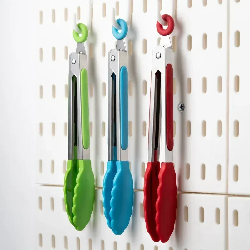 Silicone BBQ Grilling Tong Kitchen Cooking Salad Bread Serving Tong Non-Stick Barbecue Clip Clamp Stainless Steel Tools Gadgets