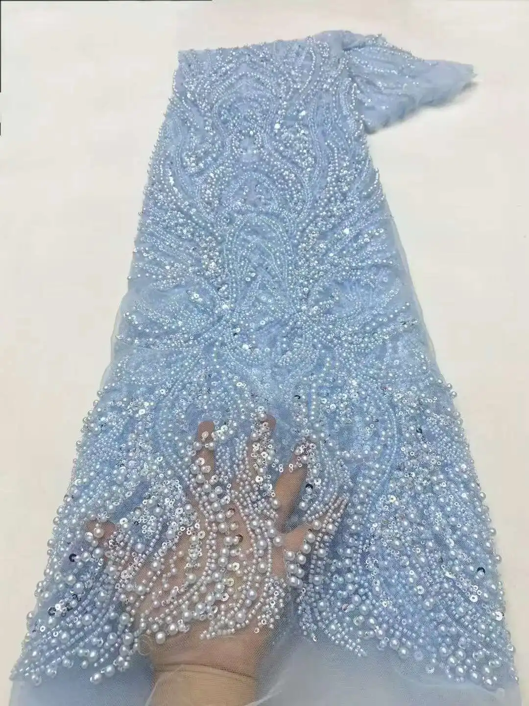 

Luxury African Beads Lace Fabric High Quality Beads Nigerian Embroidery French Sequins Lace Fabric For Women Party Wedding