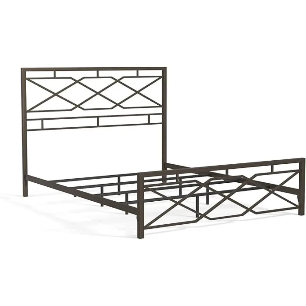 Metal SNAP Bed Frame - Carbon Steel with Rustic Pewter Finish Folding Bed Frame - Easy Assembly with Headboard and Footboard