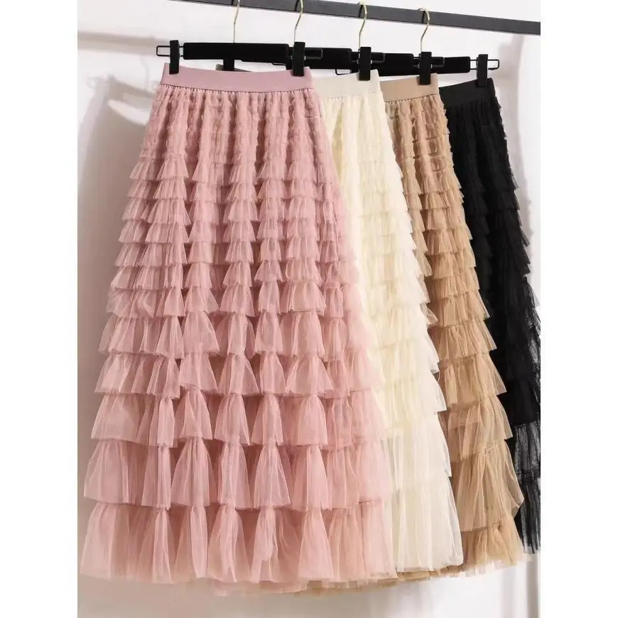 

Bla Lace Skirt Women's New Sle Cake Skirt Spring Summer Me Skirt Puffy f Skirt Commute Sle High Waist Midi Skirt