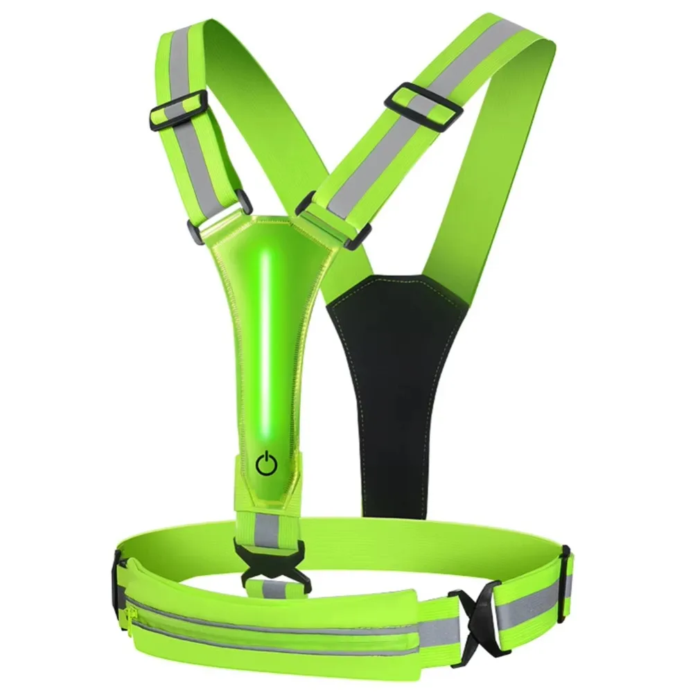 

Cycling Signal Light Reflective Vest Durable Breathable Cycling Vest Convenient Phone Key Pouch Adjustable Buckle LED Vest Sport