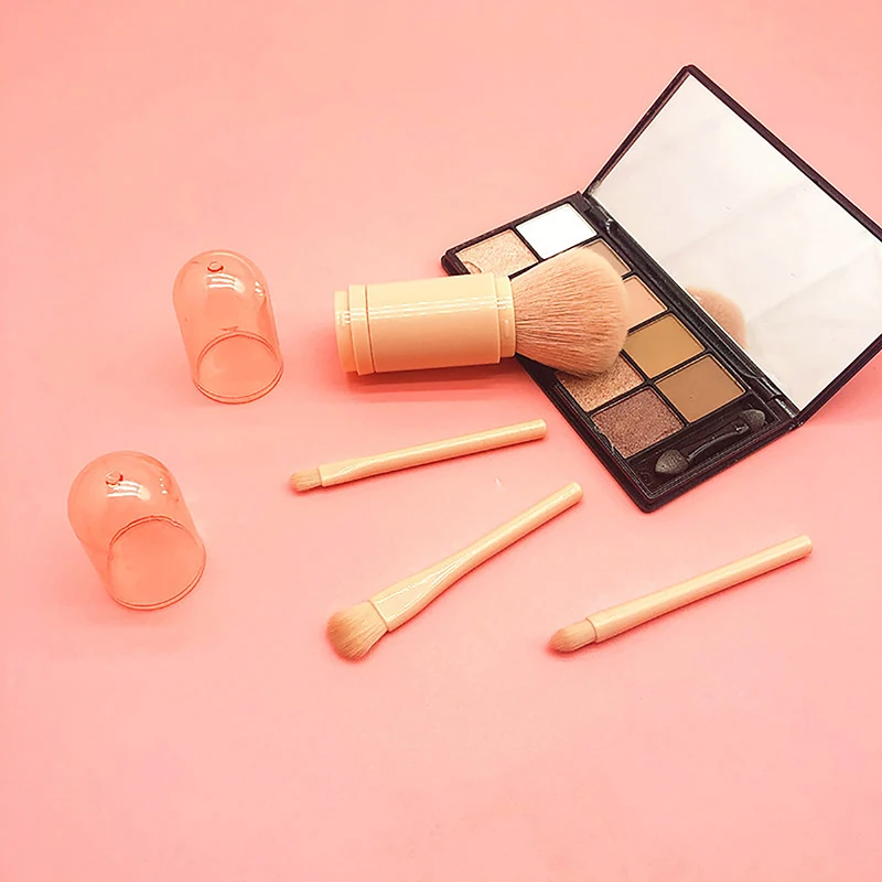 New 4 In 1 Telescopic Makeup Brush Portable Travel Makeup Brushes Set Eyeshadow Loose Powder Mini Makeup Brush Beauty Tools