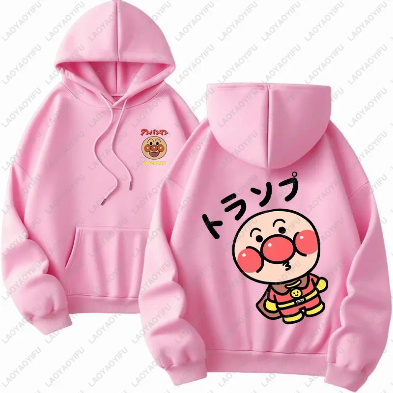 لطيف عيد الميلاد Anpanman أنيمي البلوز المألوف النمط الياباني Kawaii الجرافيك الخريف الشتاء هوديس للجنسين البلوفرات غير رسمية