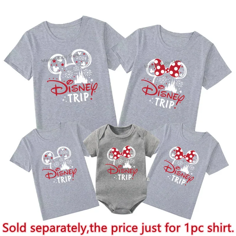 Disney-Família Camisas Combinadas, Mickey Minnie Mouse, Papai, Mamãe, Irmão, Filho, Crianças Camiseta, Macacão de bebê, Roupa de algodão, Viagem,