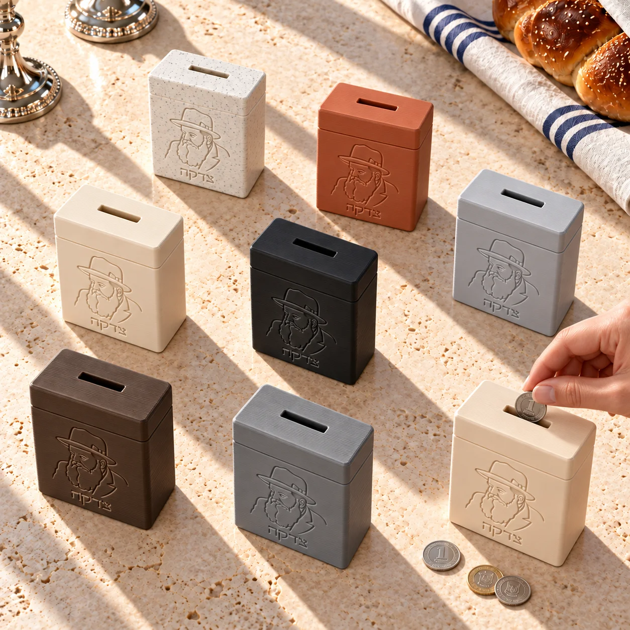 Judaica Gift for Hanukkah Bar Mitzvah Synagogue Rabbi Portrait Hebrew Engraved Tzedakah Box Jewish Pushka Charity Box  Home