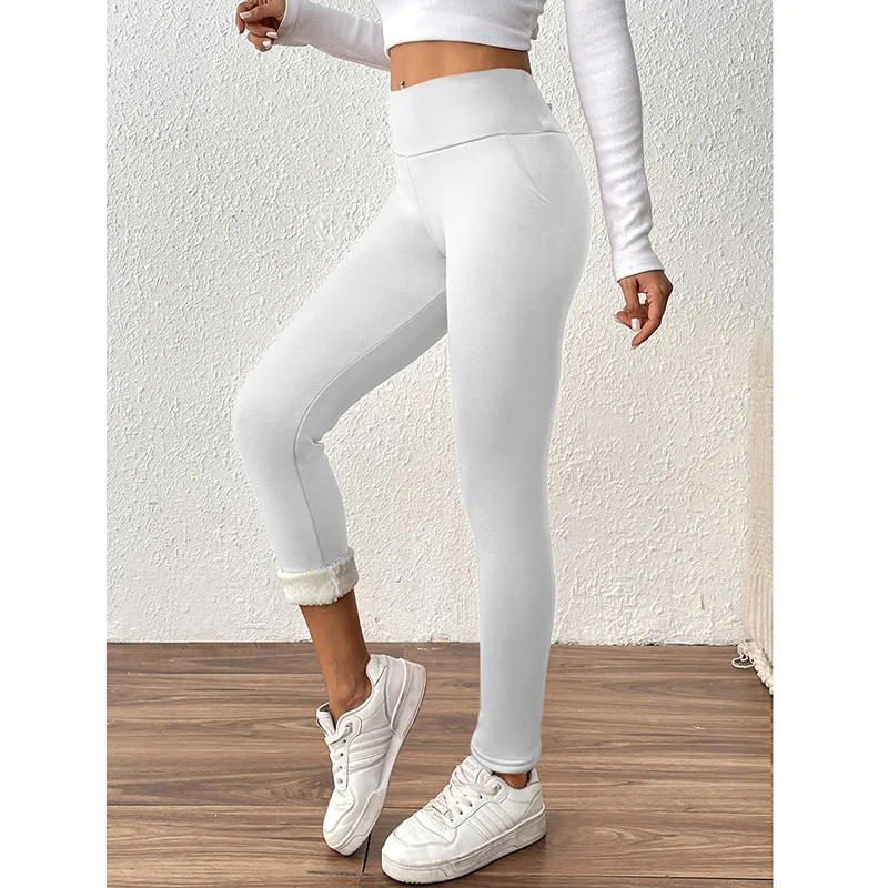 Nuovi leggings invernali caldi ispessiti da donna tinta unita a vita alta all'aperto leggings in peluche collant sexy femminili pantaloni in pile elasticizzati