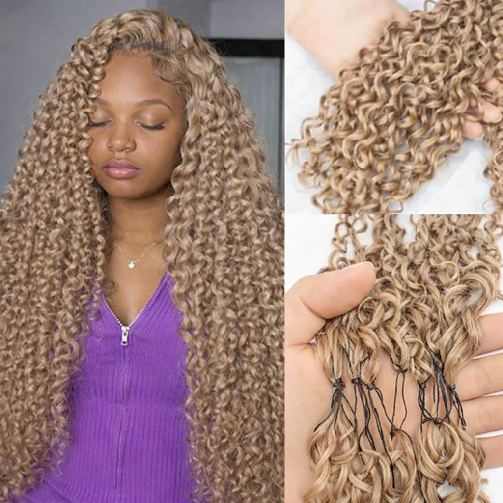 

Наращивание волос 12A Honey Blonde Deep Curly Crochet, 100% натуральные человеческие волосы, глубокая волна, предварительно разделенные пряди для плетения крючком, для женщин.