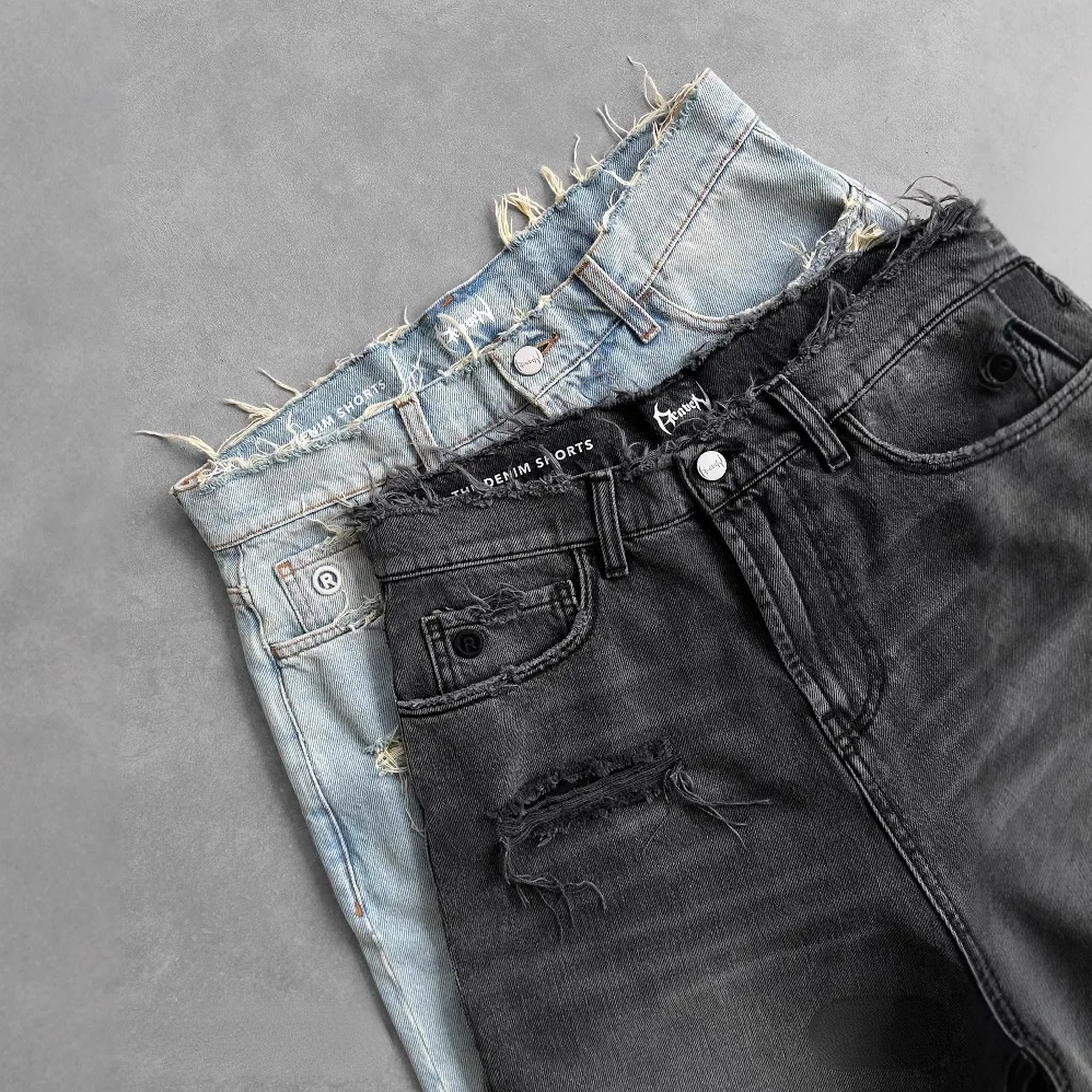 Black Washed Denim Shorts Summer Street Hip Hop Ripped Capris