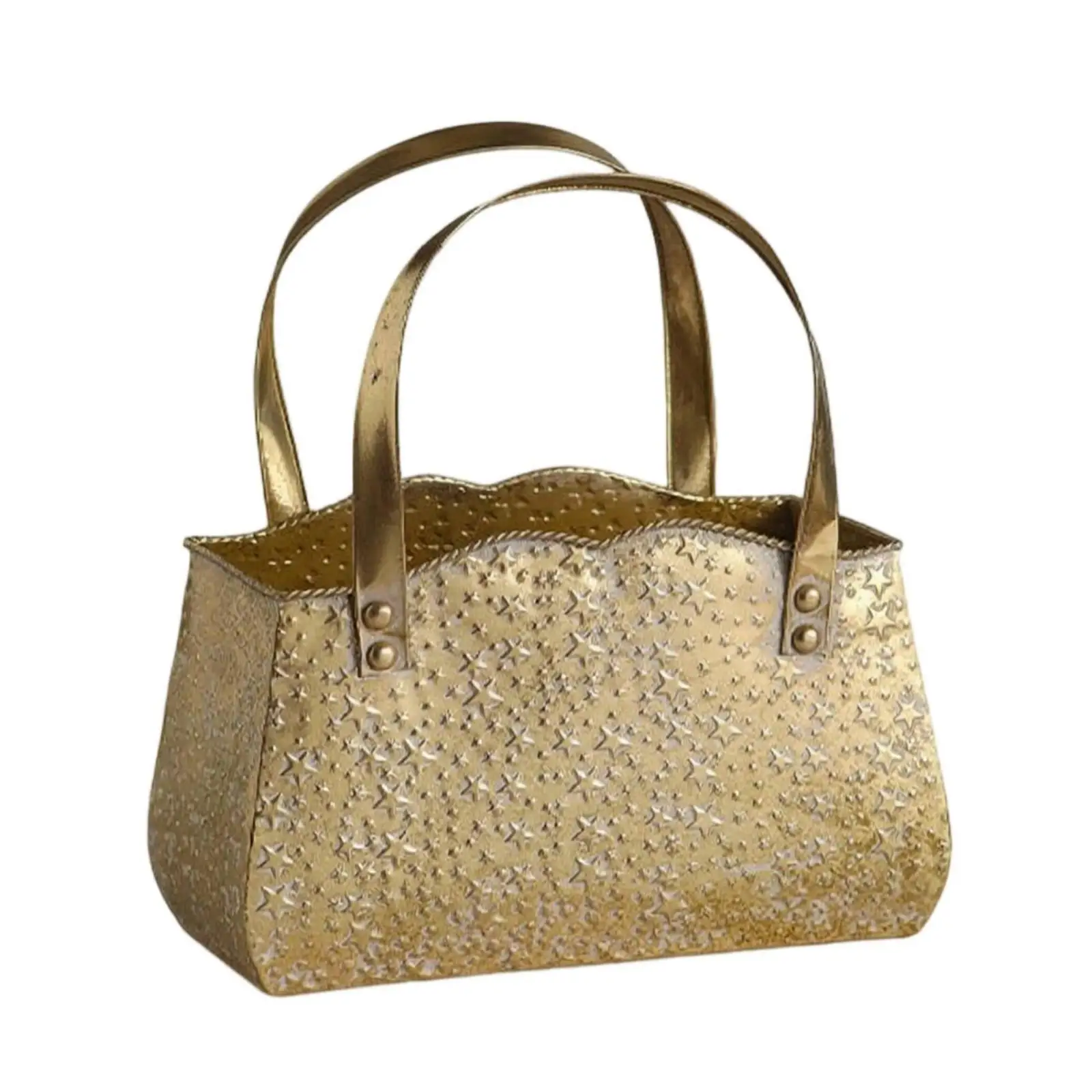 Decorative Planter Handbag Shape Metal Flowerpot Textured Vintage Vase Interior Decor for Living Room Display