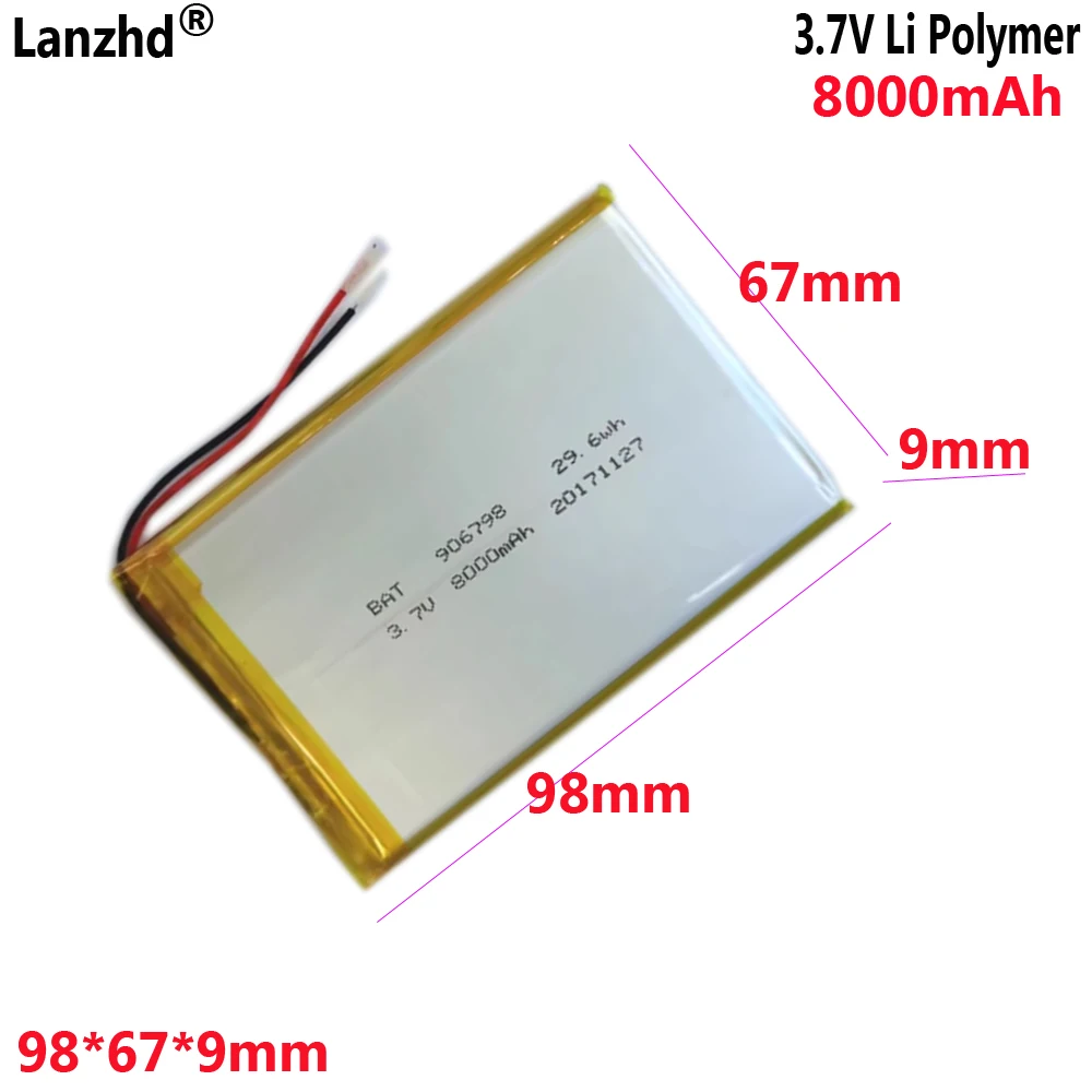 3.7V Polymer Lithium Battery 106595 906798 8000mAh for Fast Charging Power Source Energy Storage Device Battery