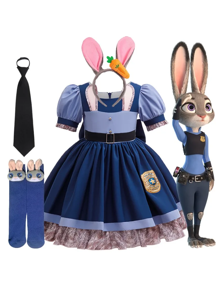 Strój policjantki Judy Bunny dla dziewczynek Disney Zootopia 2, kostium króliczka dla dzieci, sukienka do cosplay z akcesoriami, fantazyjne stroje — zdjęcie 2