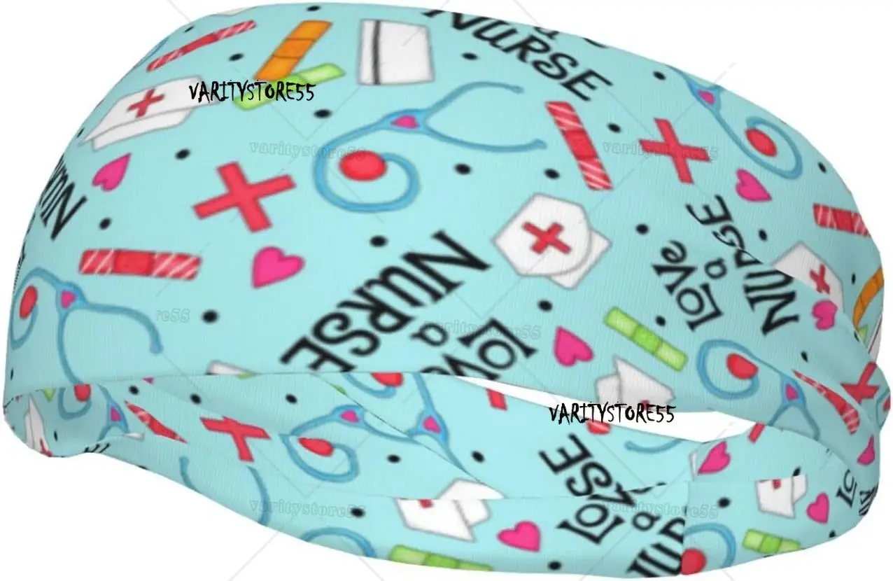 

Headband for Women Mens Love A Nurse Workout Sweatband Stretchy Wide Hairband for Walking