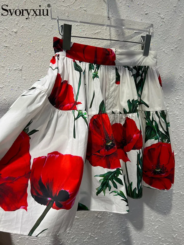 

Svoryxiu High Quality Summer Designer Fashion Vintage Gorgeous Rose Cotton Print Half Skirt Women Regular Waist Slim Half Skirt