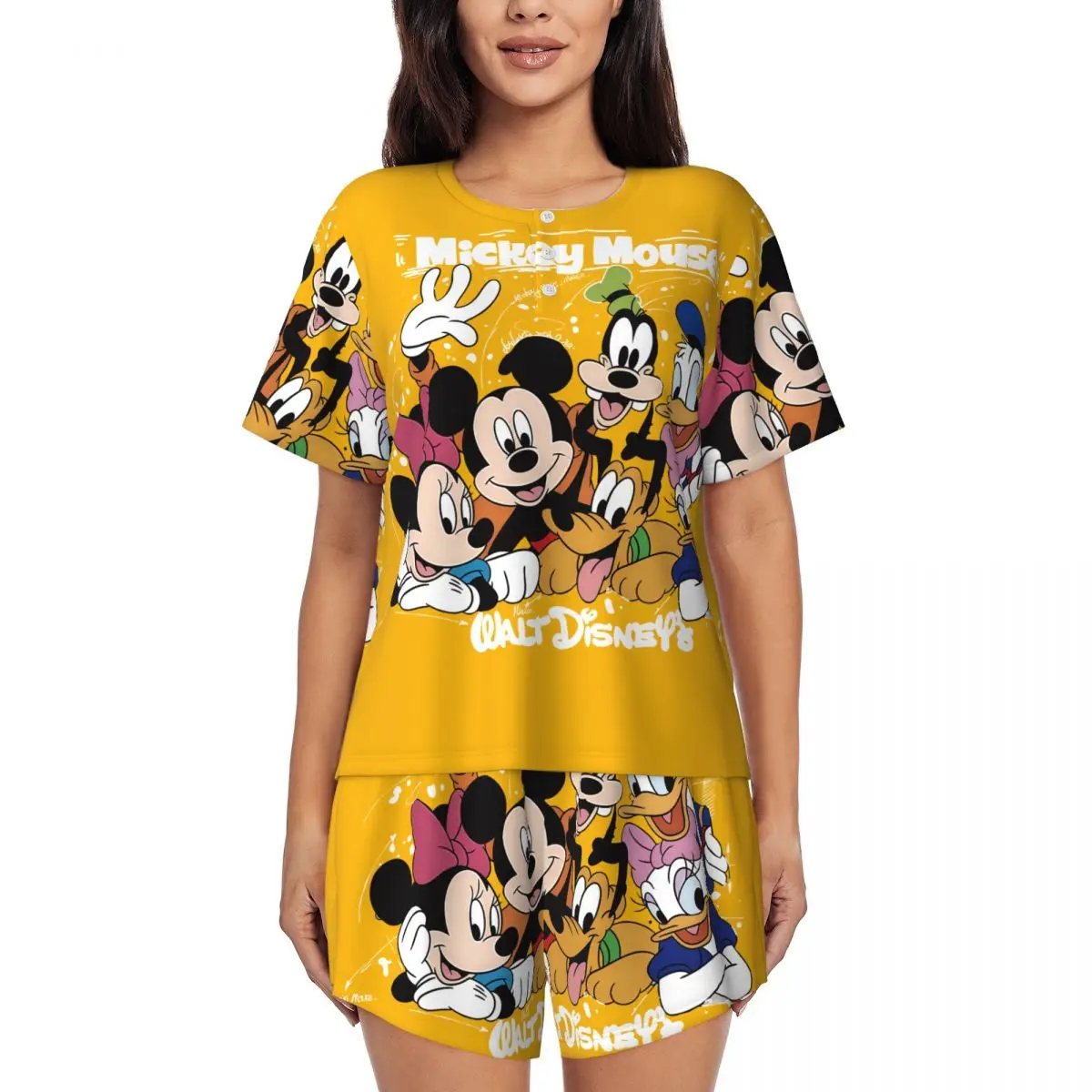 

Women's Mickey Mouse Pluto Minnie Goofy Donald Duck Pajamas Set Printed Two-piece Pj Sets Short Sleeve Sleepwear Loungewear