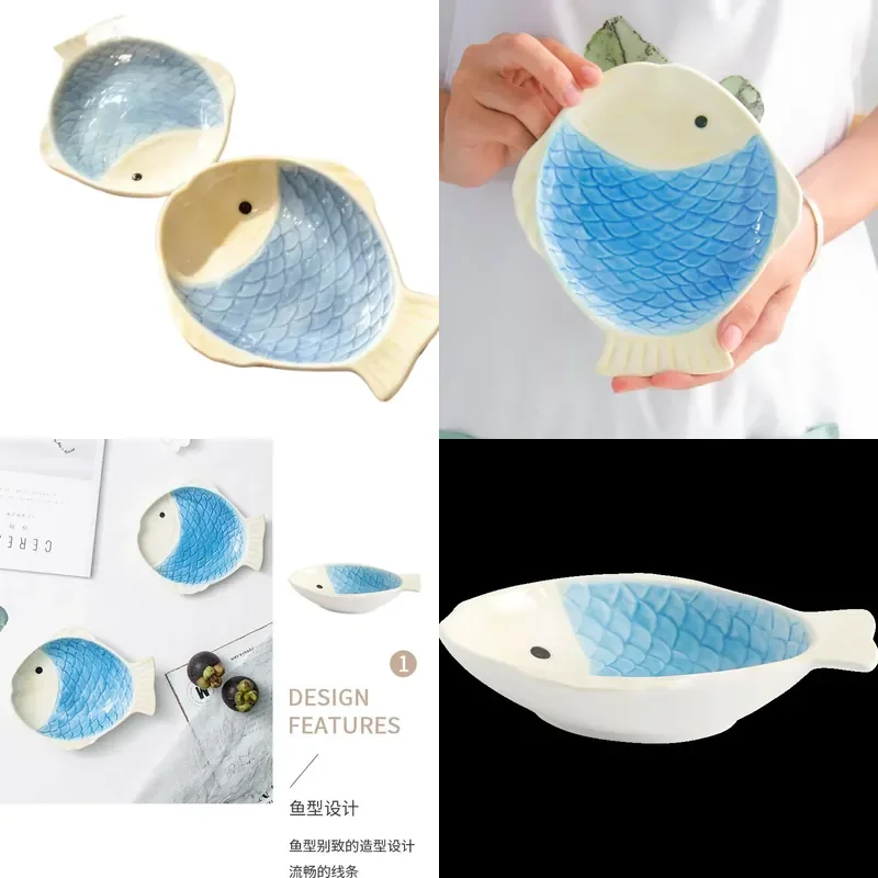 Creative Hand Painted Fish Ceramic Plate for Internet Celebrity Marine Style Household Dinnerware