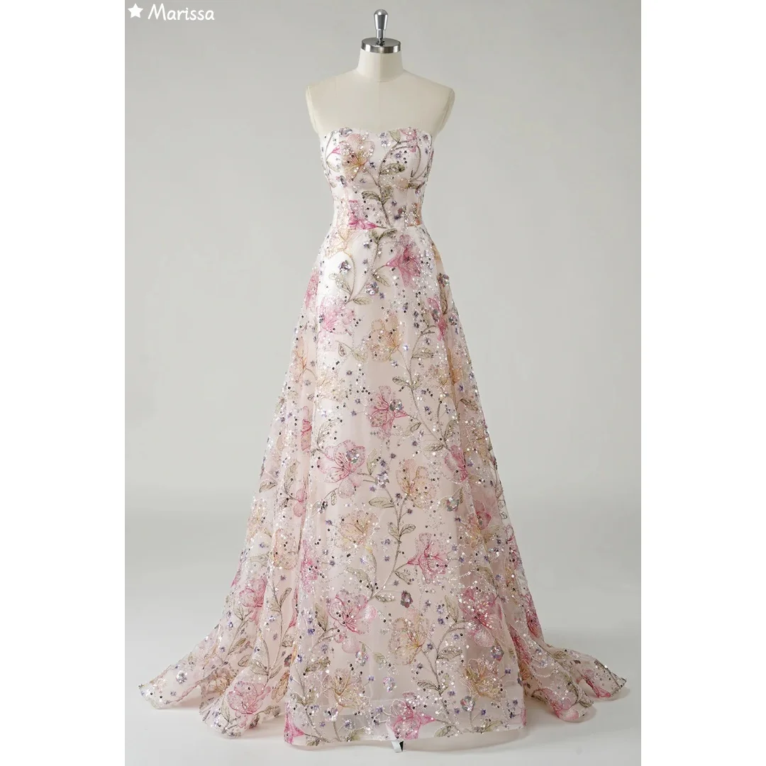 マリッサライン A 女性のイブニングドレス女性ウエディングドレス高級女性のエレガントなパーティードレスカスタムメイド光沢のあるオフショルダー 2025